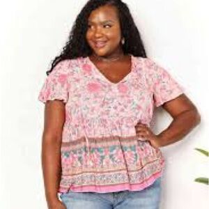 NWT Pink Floral Button-Front Top